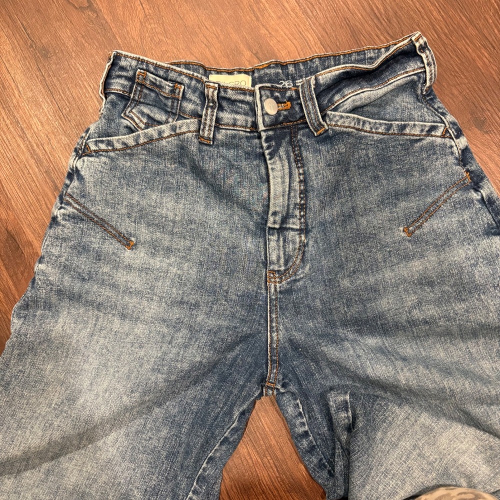Pilcro Anthropologie Kayden Cuffed Carpenter Barrel Leg Jeans 26 Acid Wash Blue - Picture 6 of 10